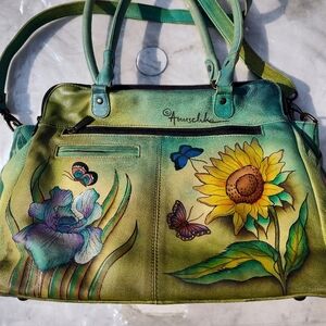 Anuschka Hand Painted Leather Floral Dreams Large Tote Shoulder Bag W/Strap